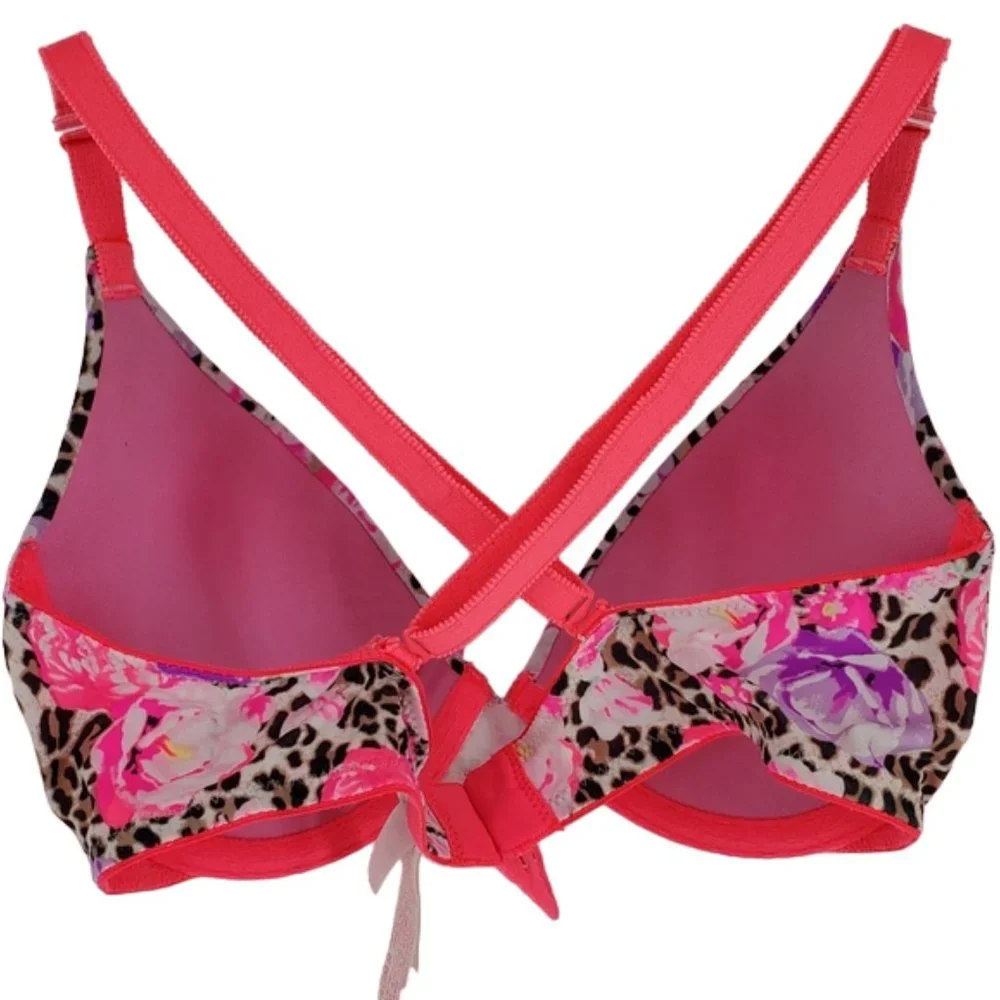 PINK Victoria's Secret Bra Wear Everywhere Push-up Pigeonnant Plunge Floral 32C - Picture 6 of 14